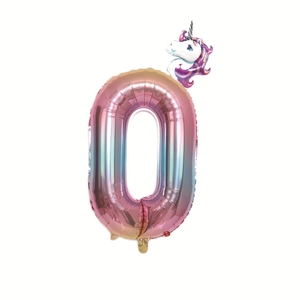 32-inch gradient unicorn number 0 foil balloon for birthday party decoration