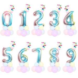 32-inch gradient unicorn number balloon column set for children's birthday party decoration