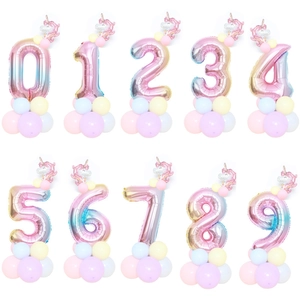 Unicorn Theme Rainbow Gradient Number Balloon Column Macaron Latex Base For Birthday Party Decoration Large Foil Balloons