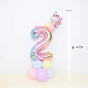 32-inch gradient unicorn number 2 balloon stand set for birthday party, 110cm tall decor