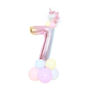 32-inch gradient number 7 balloon column with unicorn topper for birthday parties