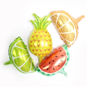 Set of four 16-inch fruit-shaped foil balloons including lime, pineapple, orange and watermelon