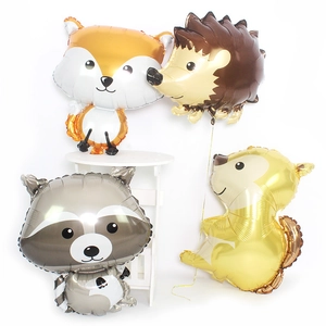Forest animal balloon set featuring fox raccoon squirrel and hedgehog for birthday party decor