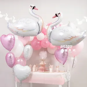 Grand Ballon en Aluminium Cygne Blanc Rose Métallique Forme d'Animal pour Décoration de Fête d'Anniversaire Mariage