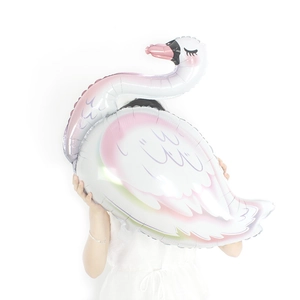 Grand ballon cygne en aluminium avec dégradé rose et motifs de plumes pour décoration