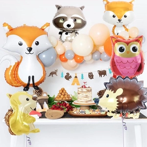Forest Animal Aluminum Foil Balloons Fox Raccoon Squirrel Hedgehog Shape Balloon For Kids Birthday Forest Theme Party Decoration