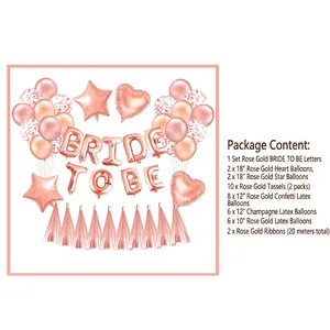 Set di palloncini Bride To Be oro rosa con stelle, cuori, coriandoli e nappe rosa