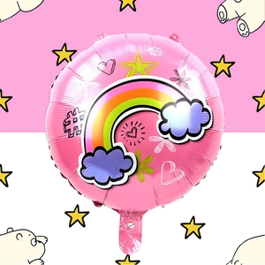 Ballon rond rose en aluminium avec arc-en-ciel et nuages pour décoration de fête bébé