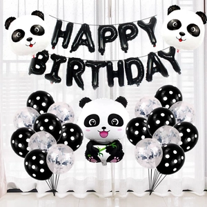 Décoration Anniversaire Thème Panda Ballons Film Aluminium Bannière Happy Birthday Ballons Latex à Pois Articles Fête