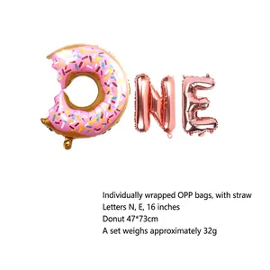 Kit de ballons lettres ONE or rose avec ballon donut pour décor de premier anniversaire