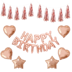 Roségold Happy Birthday Ballonset Herz Stern Folienballons Alphabet Buchstaben Dekorationen Mit Quastengirlande Für Party