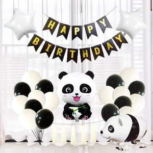 Décoration fête anniversaire panda avec ballons en aluminium et bannière Happy Birthday