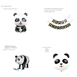 Kit fête panda avec ballons en aluminium, bannière d'anniversaire et ballon panda marcheur