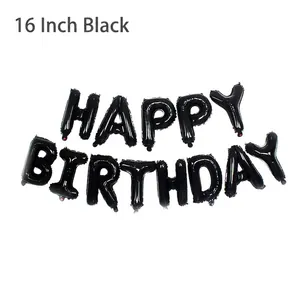 Ballons 16 pouces noirs HAPPY BIRTHDAY en aluminium pour décoration de fête panda