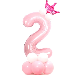 Palloncino numero 2 rosa da 32 pollici con corona per decorazione festa bimba