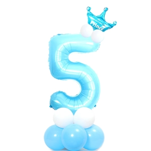 Palloncino numero 5 celeste da 32 pollici con corona per festa di compleanno bimbo