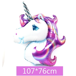 Large gradient unicorn foil balloon for birthday party decorations measuring 107x76cm