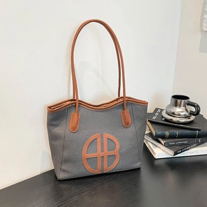 Borsa Tote Retro in Pelle PU con Texture Intrecciata Donna Grande Capacità Borsa a Tracolla Casual Contrasto Colore Borsa