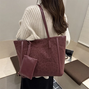 Sac fourre-tout à motif léopard bordeaux avec petite pochette pour le quotidien