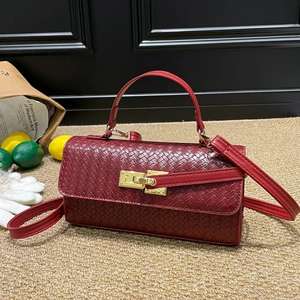 Borsa a Tracolla da Donna in Pelle PU Intrecciata Borsa a Mano Stile Kelly con Chiusura in Metallo Elegante Borsa Quadrata Retrò