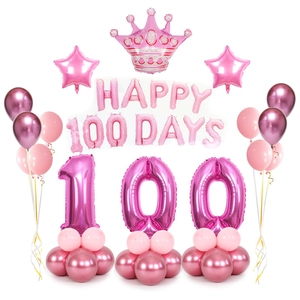 Set colonna palloncini corona numero 100 rosa e rosso per festa di 100 giorni