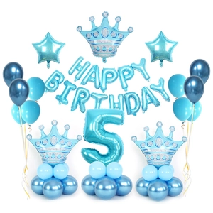 Set palloncini blu con corona e numero 5 per decorazione quinto compleanno bimbi