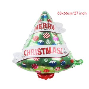 Grüner Weihnachtsbaum Folienballon mit Merry Christmas Text und roter Basis, 68x66cm