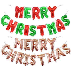Merry Christmas foil letter balloon set in red green and rose gold for party decor