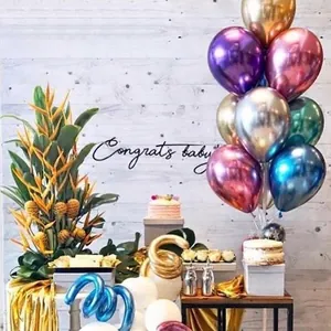 Set of 12-inch metallic chrome latex balloons in vibrant colors for wedding party decor