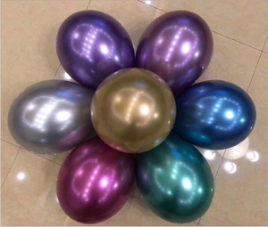 Close-up of vibrant 12-inch metallic latex balloons in assorted chrome colors for party decor