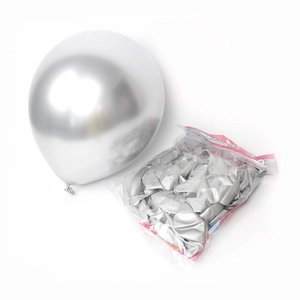Metallic silver chrome balloons in 10 and 12 inch sizes for birthday party decoration
