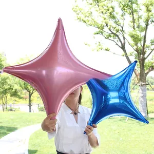 Pink and blue four-pointed star foil balloons with metallic finish for party decoration