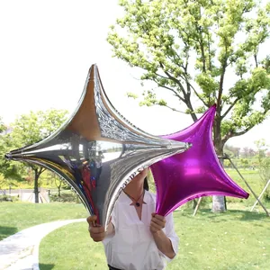 26-inch silver and purple four-pointed star foil balloons for festive party decorations