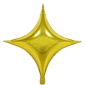 Détail d'un ballon étoile à quatre branches dorée de 10 pouces avec fini miroir métallique