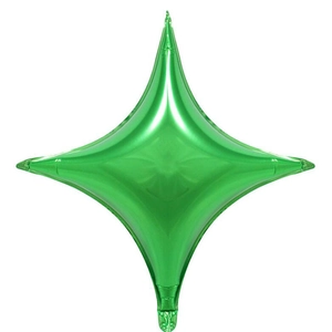 Détail macro d'un ballon étoile en aluminium vert brillant pour décor de fête
