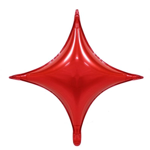 Détail d'un ballon en aluminium rouge de 10 pouces en forme d'étoile à quatre branches