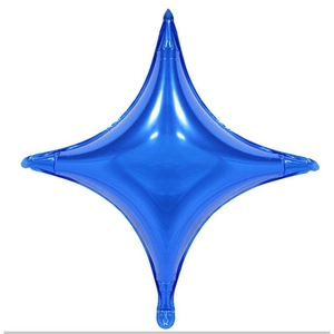 Détail d'un ballon étoile à quatre branches de 10 pouces bleu avec finition métallique