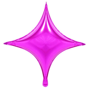 Vue détaillée d'un ballon étoile à quatre branches de 10 pouces en aluminium rose vif