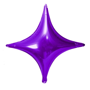 Détail d'un ballon en aluminium violet de 10 pouces en forme d'étoile à quatre branches