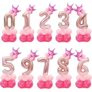 Palloncino numero 32 pollici oro rosa con base in lattice rosa e corona principessa per festa