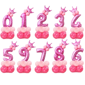 Kit Colonna di Palloncini con Numero Grande e Corona in Pellicola di Alluminio e Lattice per Festa di Compleanno