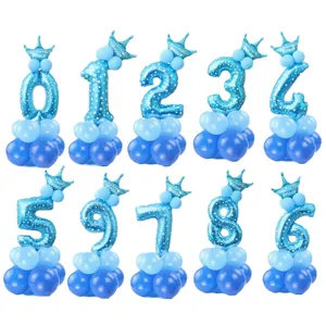 Set palloncini numeri blu 32 pollici con corona dorata e base in lattice per compleanni