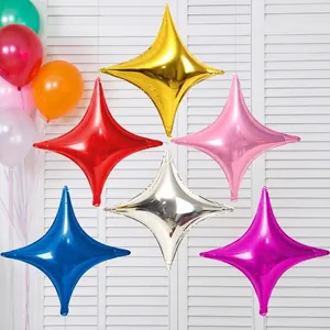 Set of 26-inch foil four-pointed star balloons in six colors for party decoration