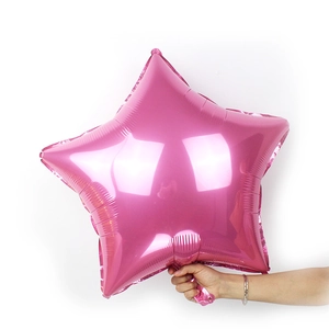 Detailed view of 24 inch star foil balloon with pink metallic finish and stitched edges