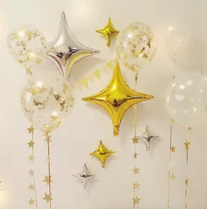 26-inch gold and silver four-point star foil balloons with sequin balloon party decor