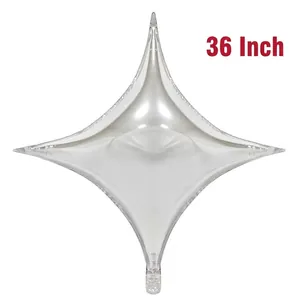 36 inch silver four-point star foil balloon with metallic mirror finish for party decor