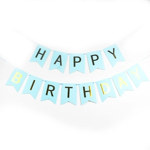 Blue and gold Happy Birthday fishtail bunting banner for party backdrop decoration