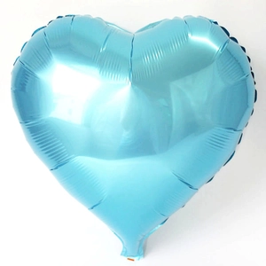 Detailed view of an 18-inch light blue heart-shaped aluminum foil balloon for party decor