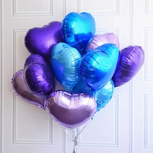 Blue and purple heart-shaped foil balloons bundle for birthday party decoration