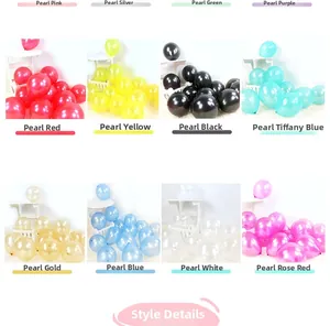 Detail showcasing eight metallic pearlescent latex balloons in vibrant multi-color options